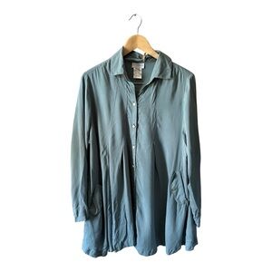Soft Surroundings Button Down Blouse Blue Asymmetrical Lagenlook 1X